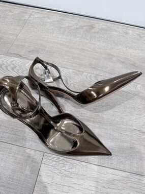 Paris Texas Metallic Bronze Pointed-Toe Ankle-Strap Pumps